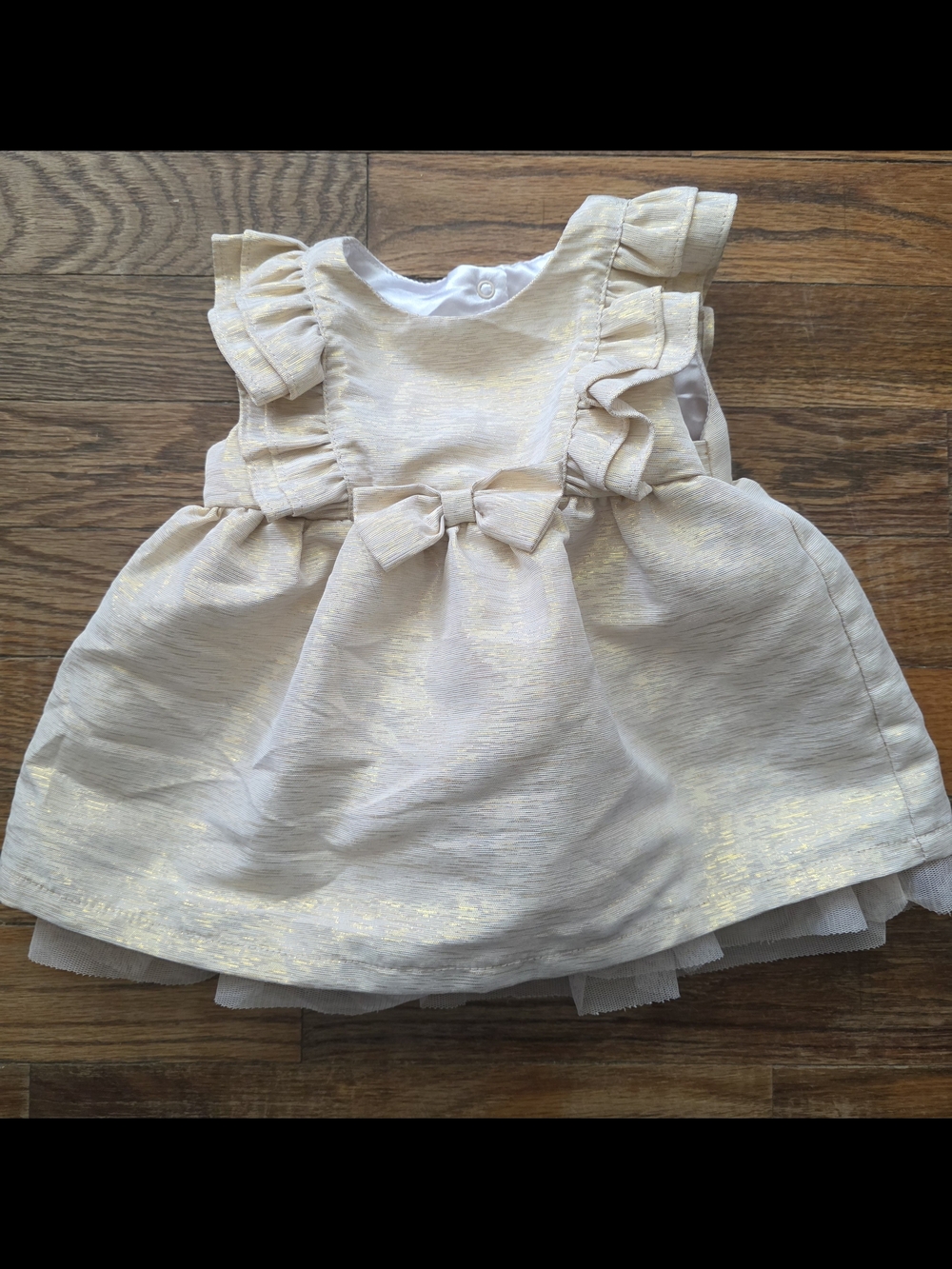 Cat & Jack Cream Gold Shimmer Ruffled Baby Dress